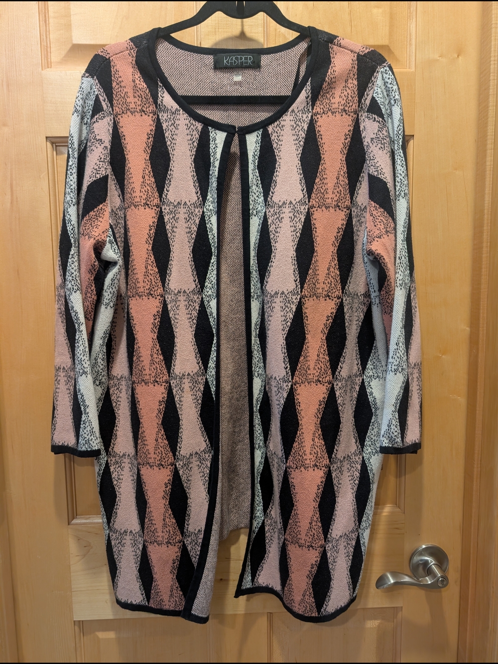 Kasper Pink, Black & White Knit Cardigan